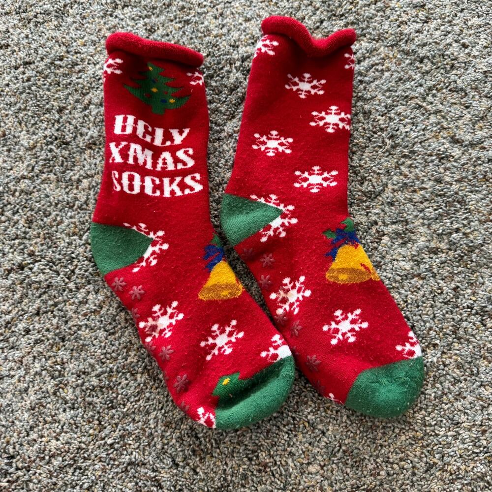 Unknown Brand Adult Unisex Ugly Xmas Socks Christmas Socks Non Slip Bottoms